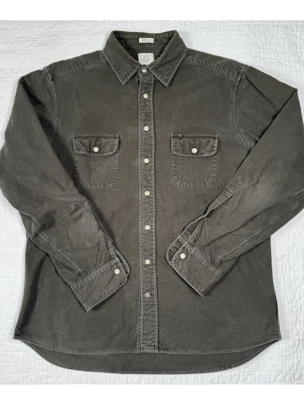 Taylor Stitch Utility Shirt Mens 44 XL Gray Crepe Cord Cotton USA Made